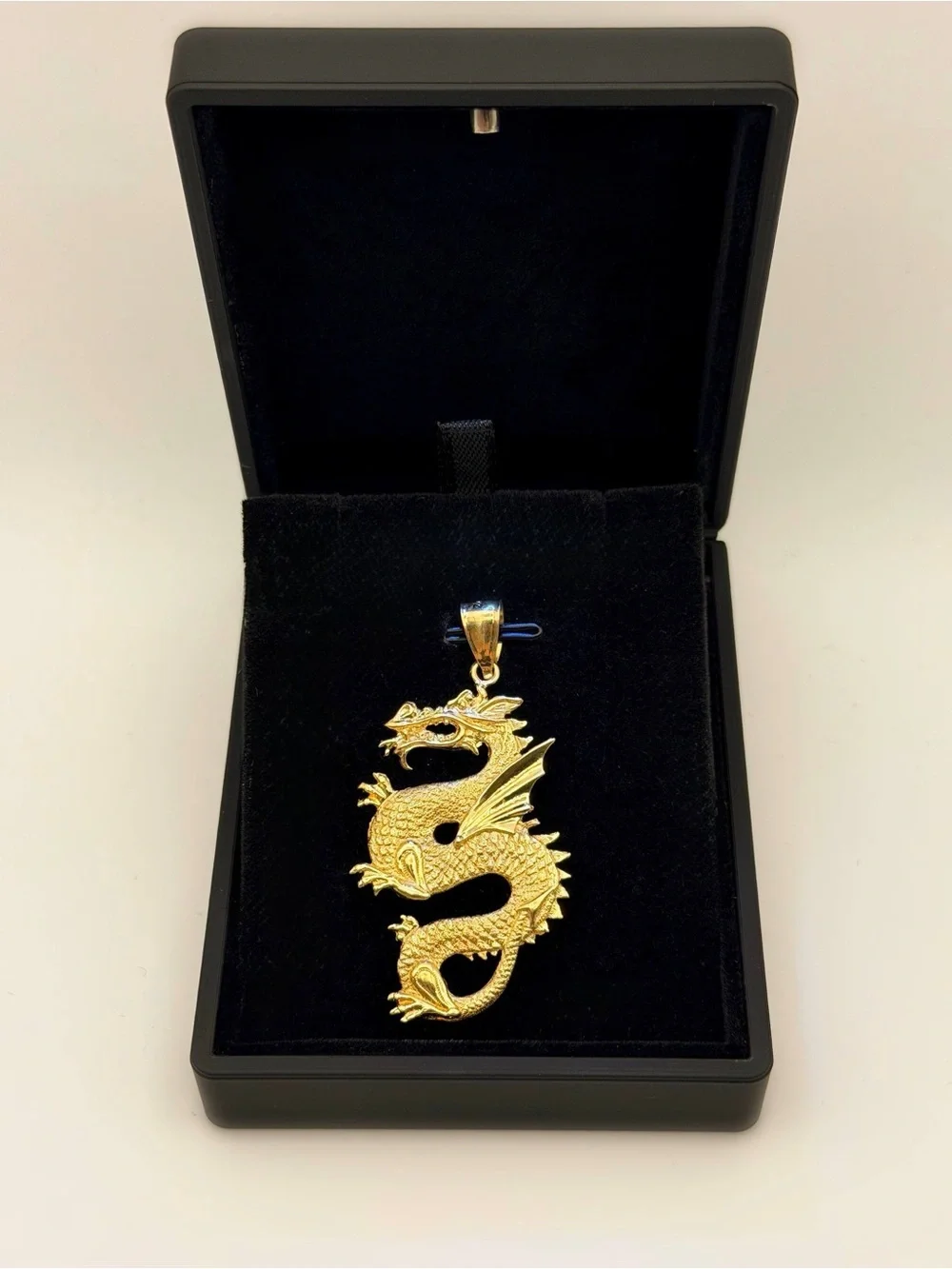 10k Solid Yellow Gold Serpent Chinese Zodiac Winged Fire Dragon Charm Pendant